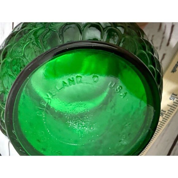Vintage E. O. Brody Co. Forest Green Fish Scale Glass Vase Bowl 4” - Picture 2 of 10